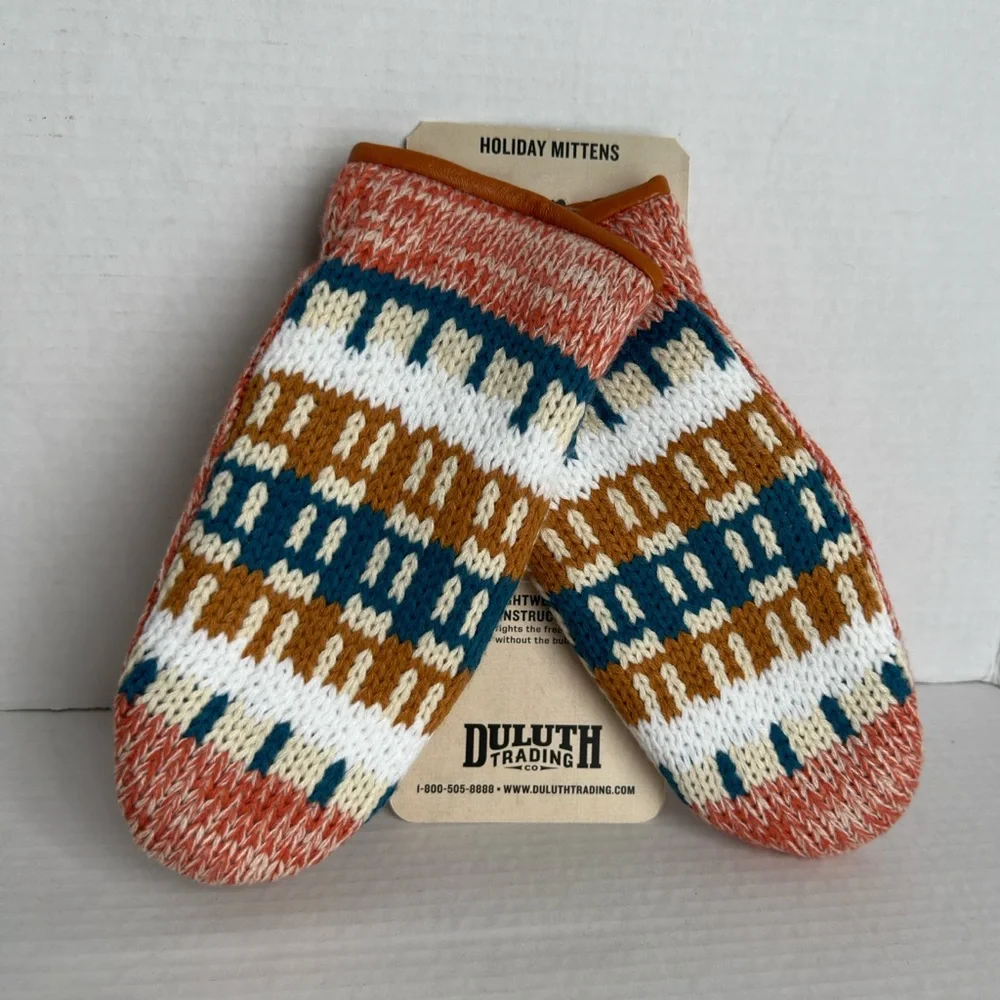 DULUTH Trading Leather Trim Fleece Lined Holiday Mittens Sz S\M